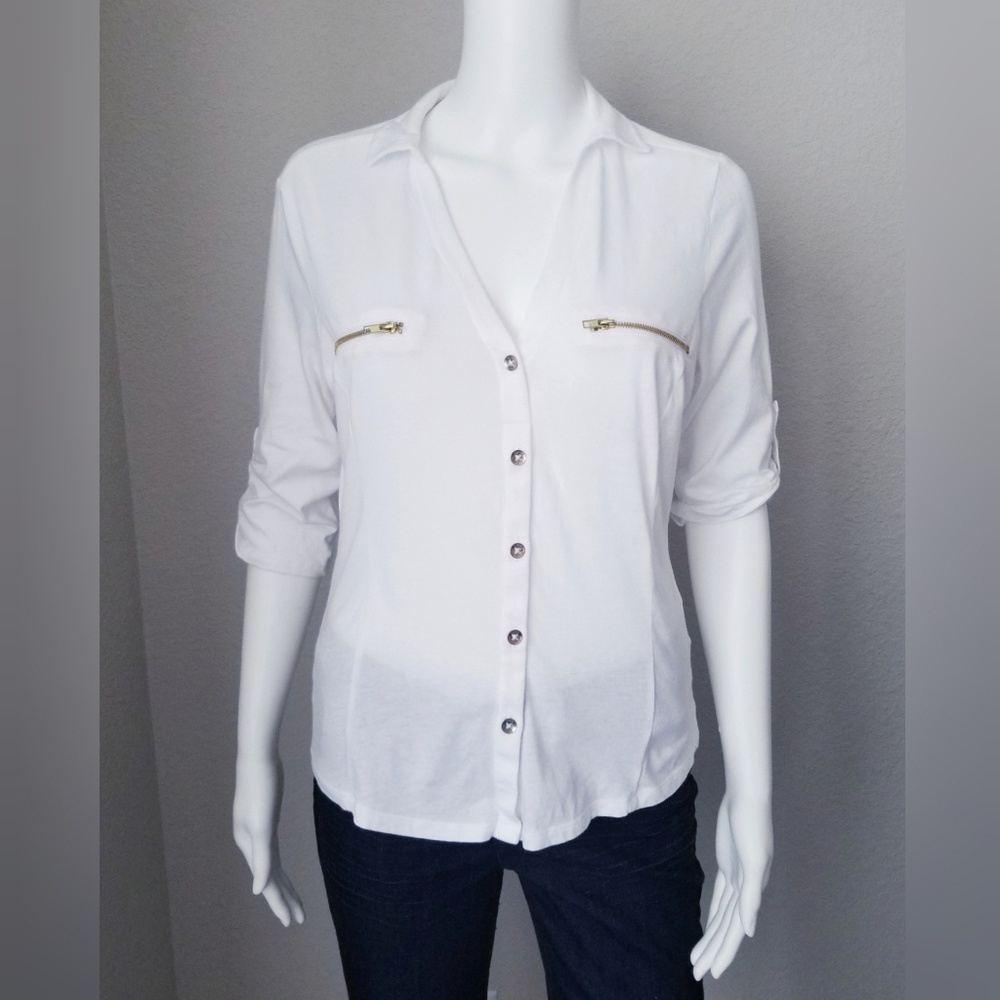 GUESS white zip loose fit tee